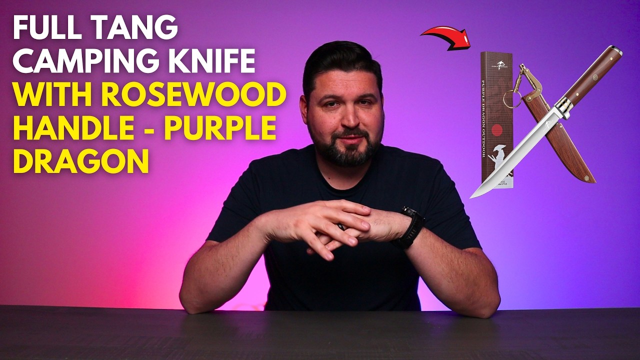 Full Tang Camping Knife with Rosewood Handle - Purple Dragon